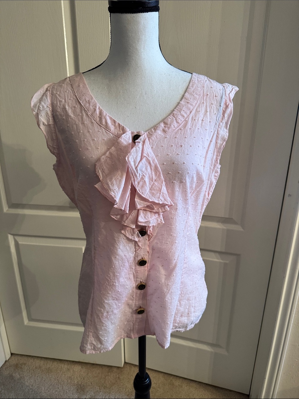 Light Pink Ruffled Button-Front Top - Size Large